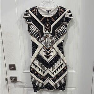 Express Black and White Sequin Bodycon Mini Dress